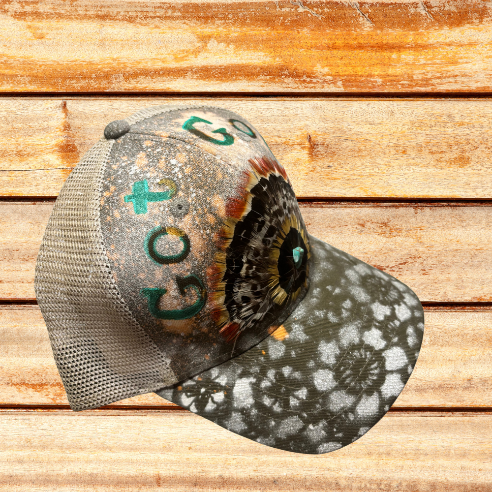 Beige and Olive Green Trucker Hat with "Got God?" saying
