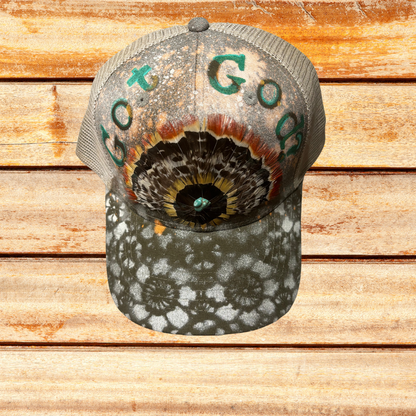 Beige and Olive Green Trucker Hat with "Got God?" saying