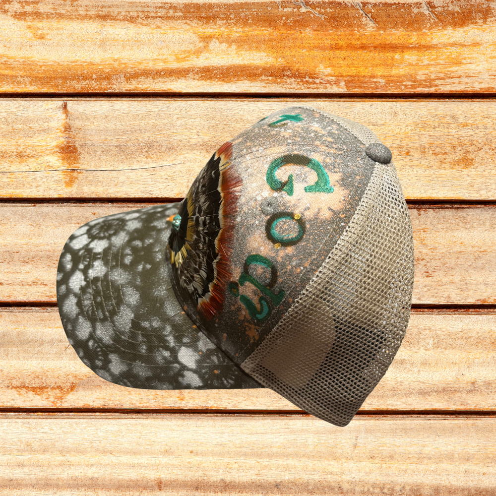 Beige and Olive Green Trucker Hat with "Got God?" saying